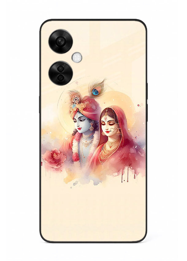 Radha Krishna watercolor pastel art OnePlus Nord CE3 Lite glass elegant devotional case