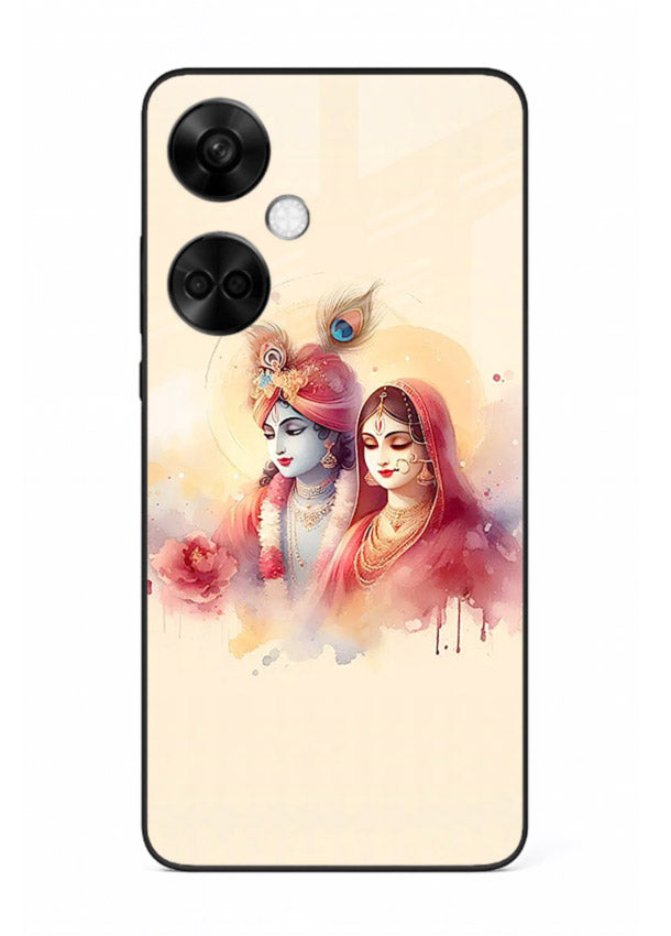 Radha Krishna watercolor pastel art OnePlus Nord CE3 glass elegant devotional case