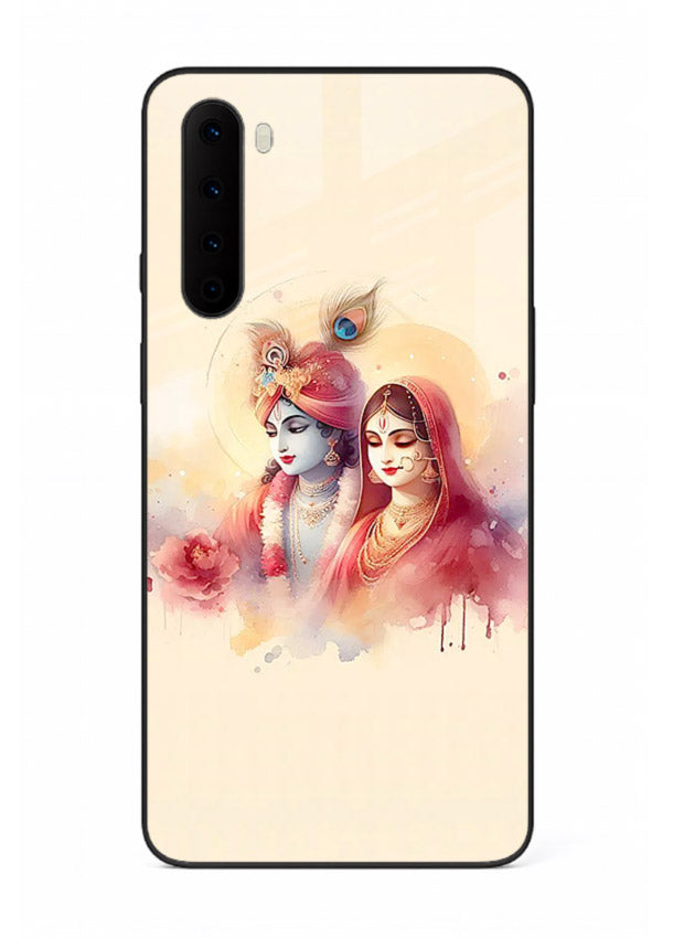 Radha Krishna watercolor pastel art OnePlus Nord glass elegant devotional case