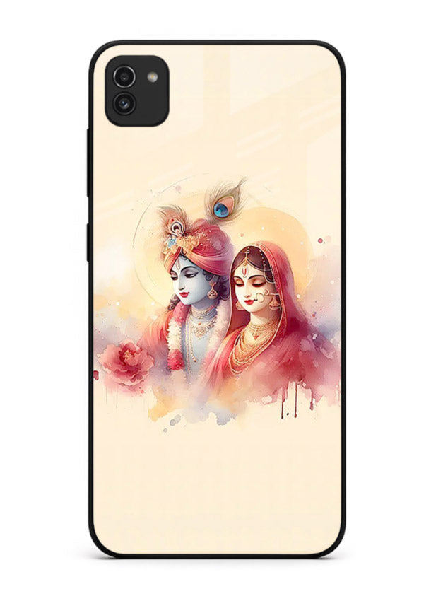 Radha Krishna watercolor pastel art Samsung A03 glass elegant devotional case