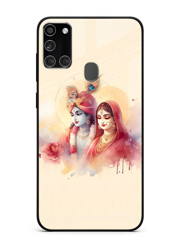 Radha Krishna watercolor pastel art Samsung A21s glass elegant devotional case