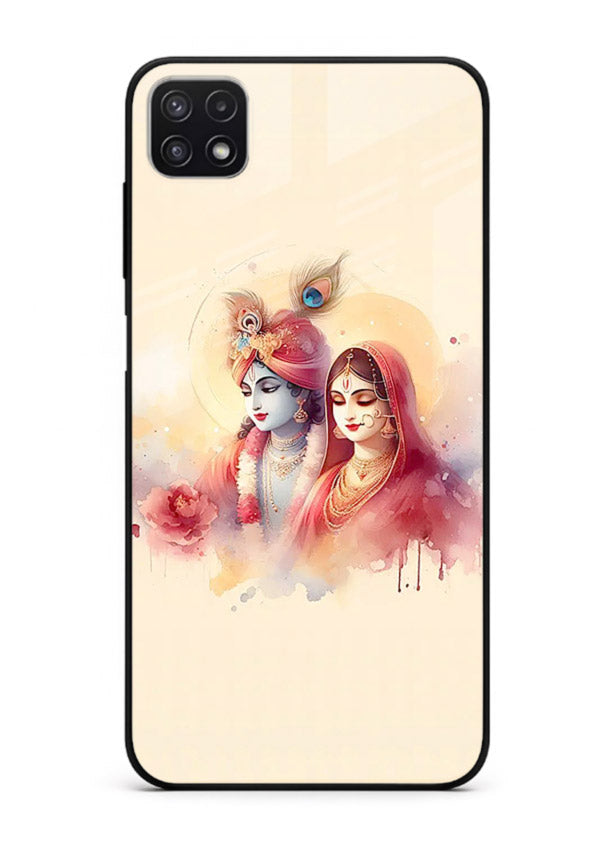 Radha Krishna watercolor pastel art Samsung A22 5G glass elegant devotional case
