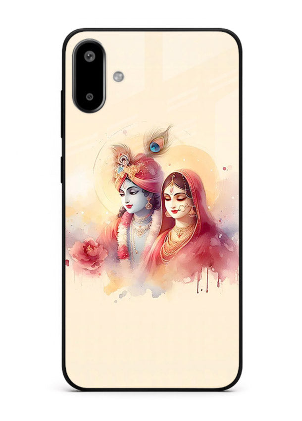 Radha Krishna watercolor pastel art Samsung F06 5G glass elegant devotional case