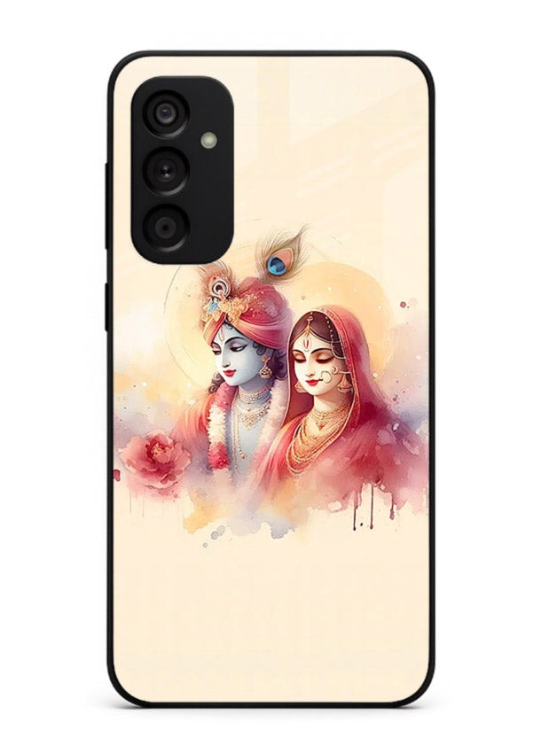 Radha Krishna watercolor pastel art Samsung F54 5G glass elegant devotional case