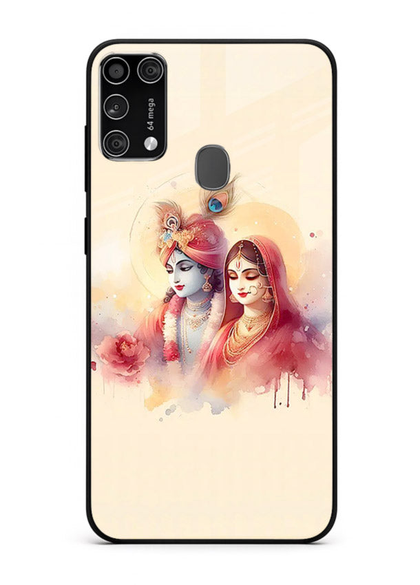 Radha Krishna watercolor pastel art Samsung M31 Prime glass elegant devotional case