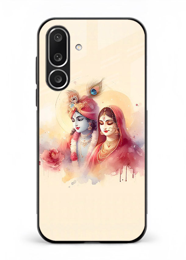 Radha Krishna watercolor pastel art Samsung M56 5G glass elegant devotional case