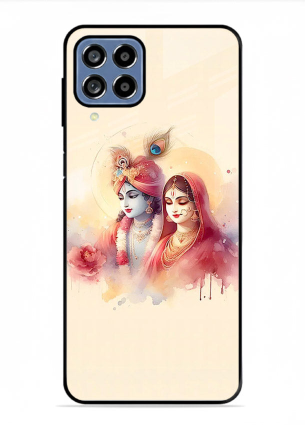 Radha Krishna watercolor pastel art Samsung M33 5G glass elegant devotional case