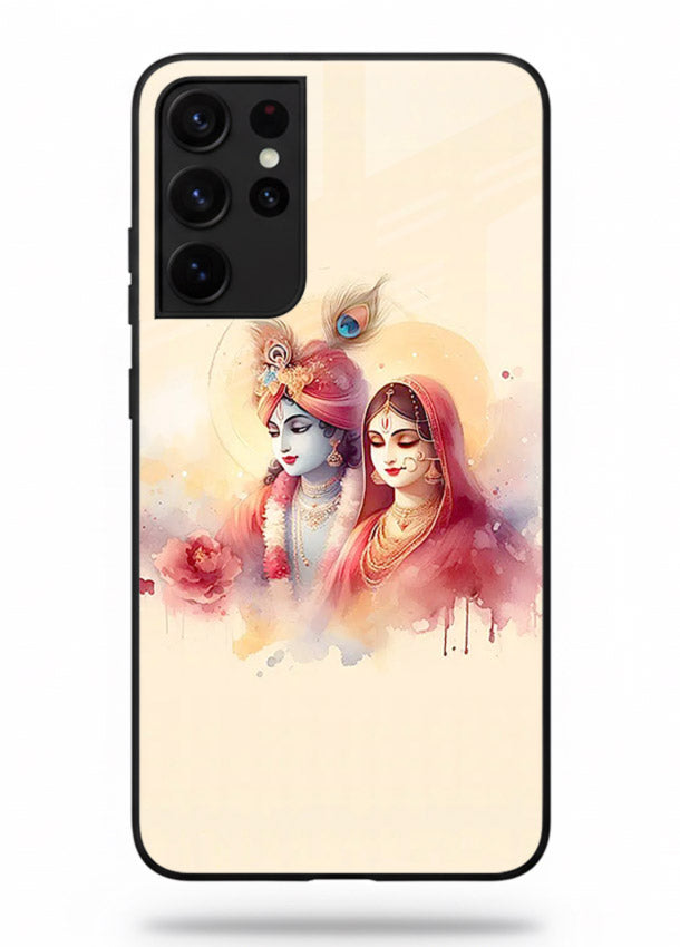 Radha Krishna watercolor pastel art Samsung S21 Ultra glass elegant devotional case