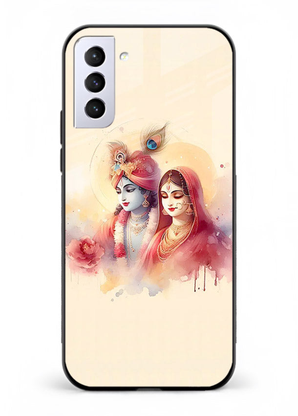 Radha Krishna watercolor pastel art Samsung S21 Plus glass elegant devotional case