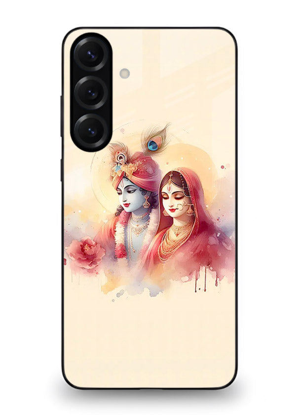 Radha Krishna watercolor pastel art Samsung M34 5G glass elegant devotional case