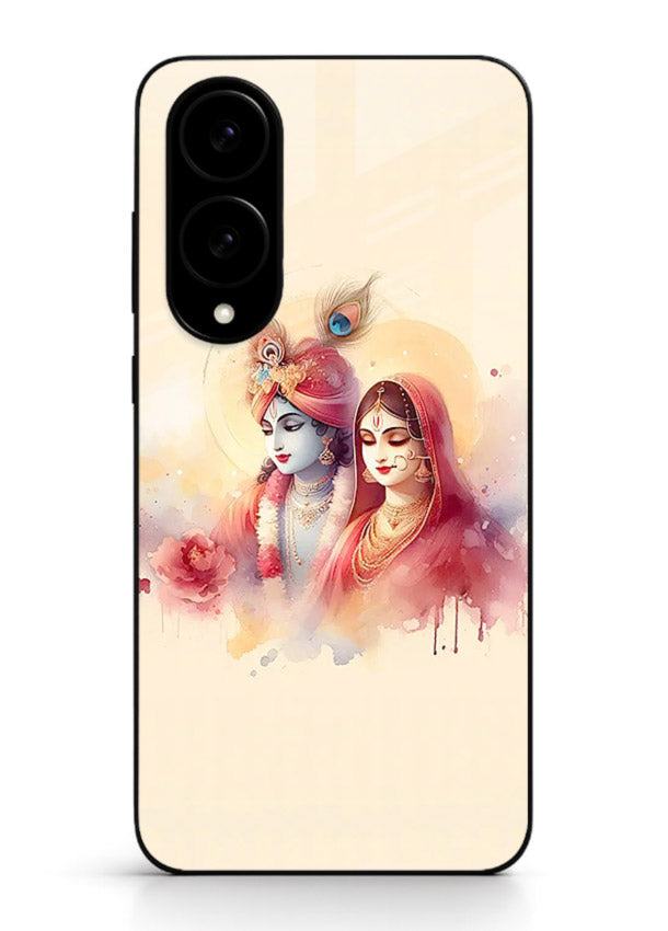 Radha Krishna watercolor pastel art Samsung S25 Edge glass elegant devotional case