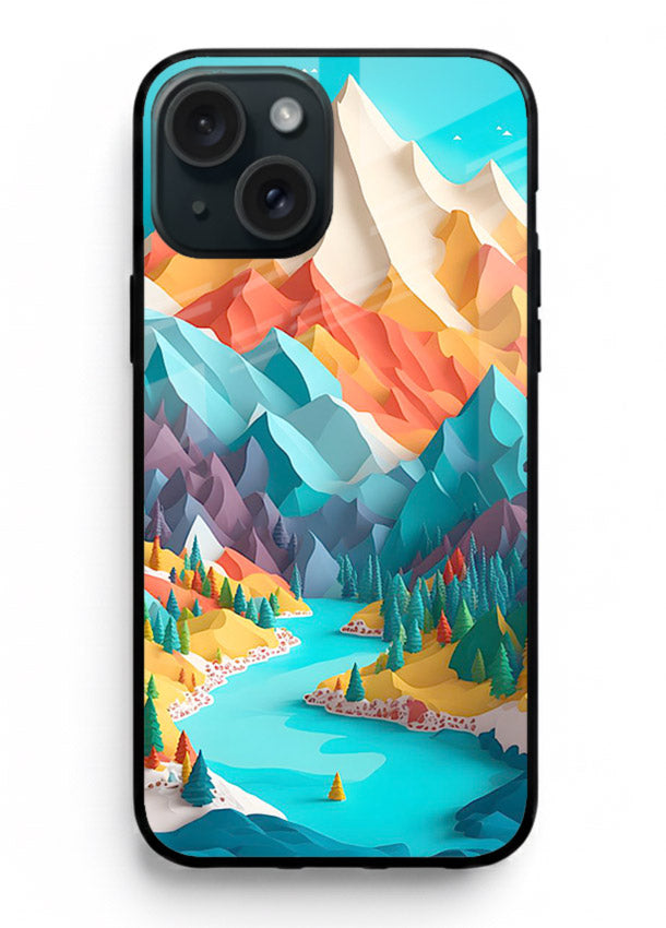 Rainbow Peak Valley colorful mountain artwork iphone 14 plus glass back cover