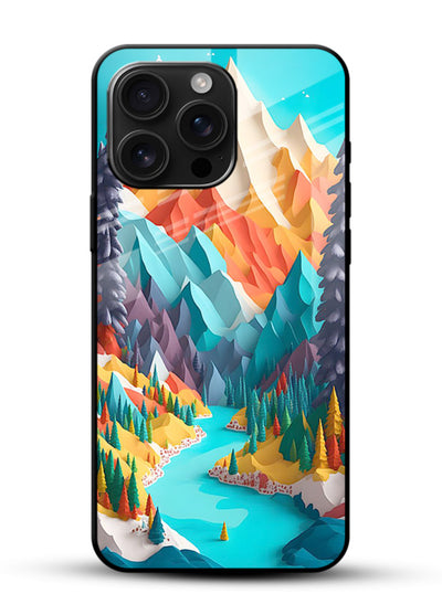 Rainbow Peak Valley colorful mountain artwork glossy vibrant premium glass back cover - Angle Front