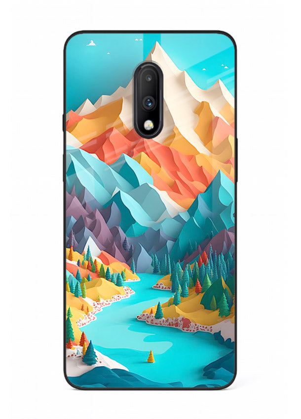 Rainbow Peak Valley colorful mountain artwork OnePlus 7 glass back cover