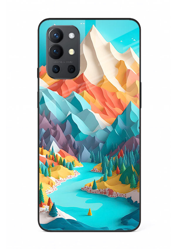Rainbow Peak Valley colorful mountain artwork OnePlus 9R glass back cover