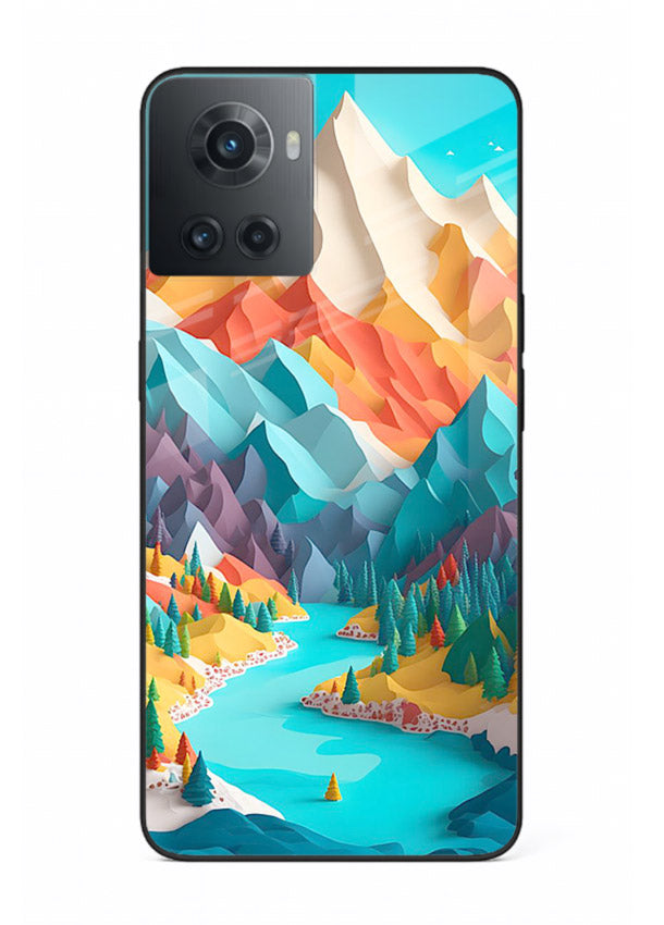 Rainbow Peak Valley colorful mountain artwork OnePlus 10R glass back cover