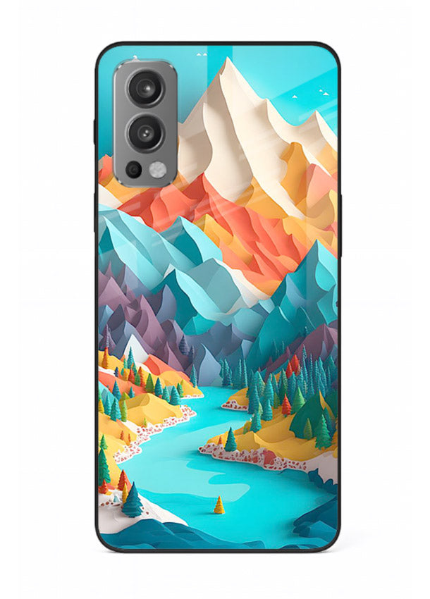 Rainbow Peak Valley colorful mountain artwork OnePlus Nord 2 glass back cover