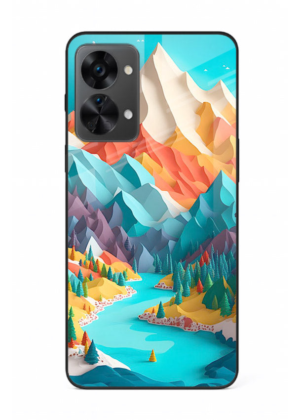 Rainbow Peak Valley colorful mountain artwork OnePlus Nord 2T glass back cover