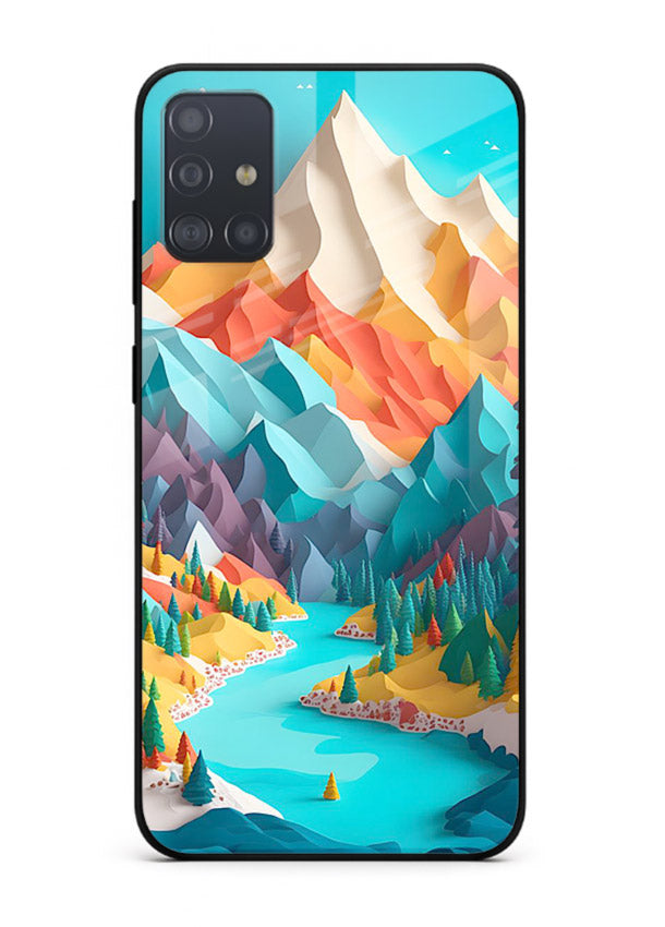Rainbow Peak Valley colorful mountain artwork Samsung A71 glass back cover