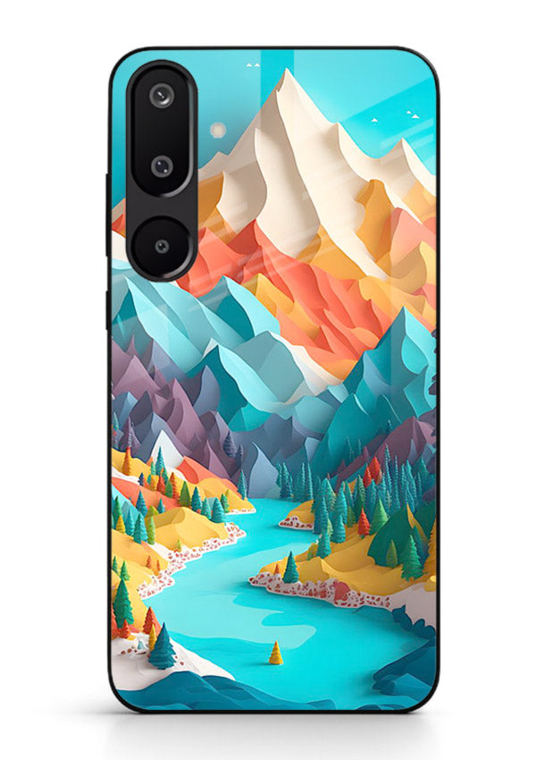 Rainbow Peak Valley colorful mountain artwork Samsung F16 5G glass back cover