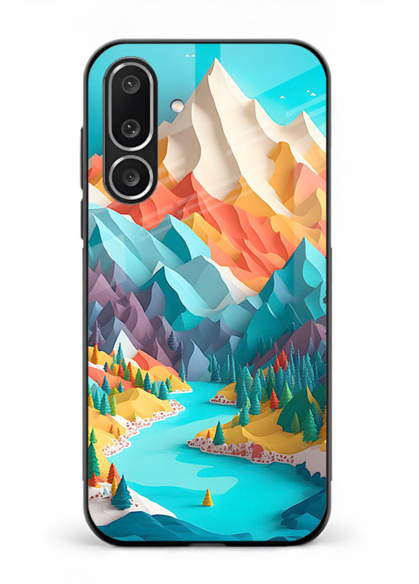 Rainbow Peak Valley colorful mountain artwork Samsung F56 5G glass back cover