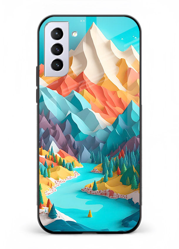 Rainbow Peak Valley colorful mountain artwork Samsung S21 Plus glass back cover