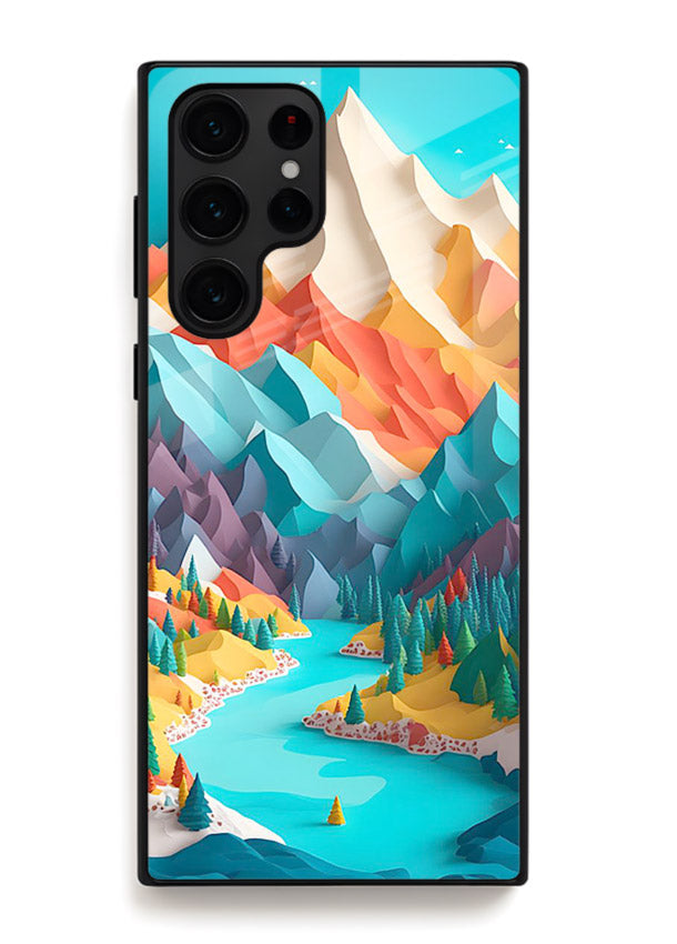 Rainbow Peak Valley colorful mountain artwork Samsung S22 Ultra glass back cover