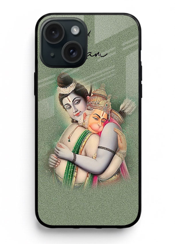 Ram Hanuman embrace artwork iphone 15 mobile glass back cover