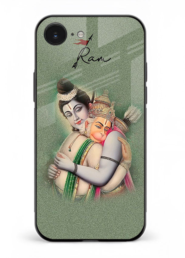 Ram Hanuman embrace artwork iphone 16e mobile glass back cover