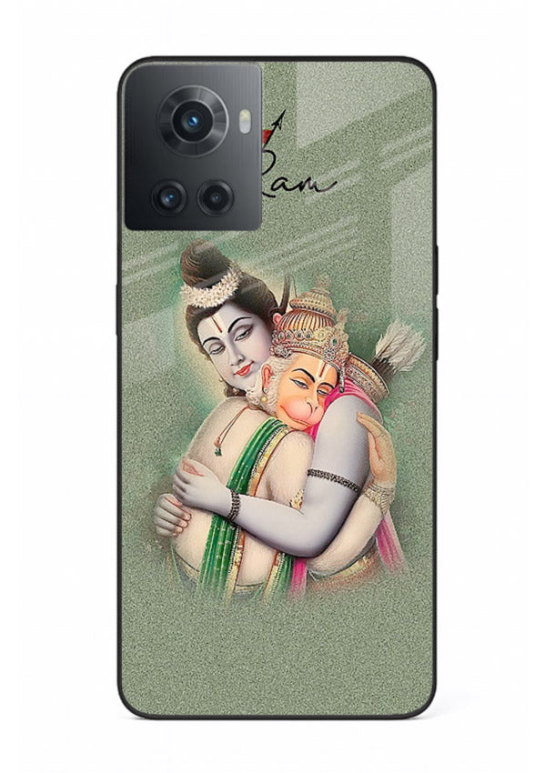 Ram Hanuman embrace artwork OnePlus 10R mobile glass back cover