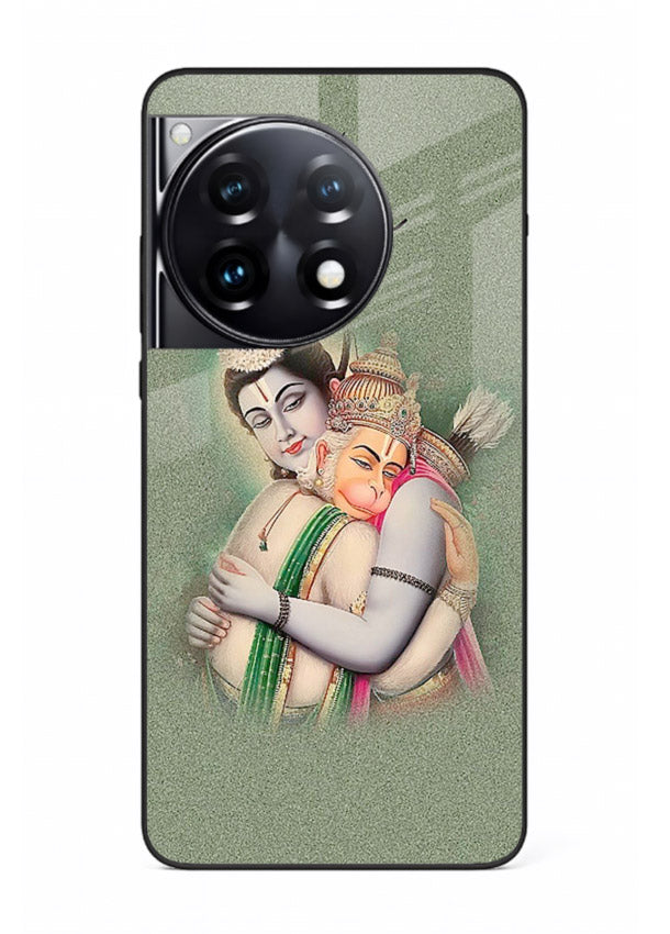 Ram Hanuman embrace artwork OnePlus 12R mobile glass back cover