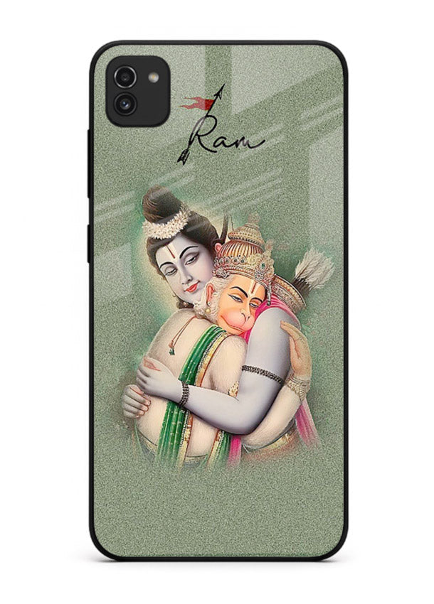 Ram Hanuman embrace artwork Samsung A03 mobile glass back cover