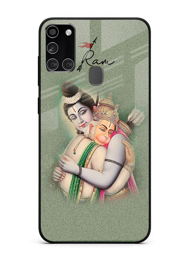 Ram Hanuman embrace artwork Samsung A21s mobile glass back cover
