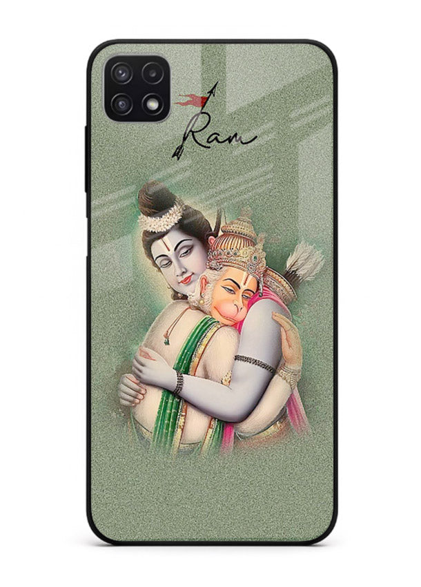 Ram Hanuman embrace artwork Samsung F42 5G mobile glass back cover