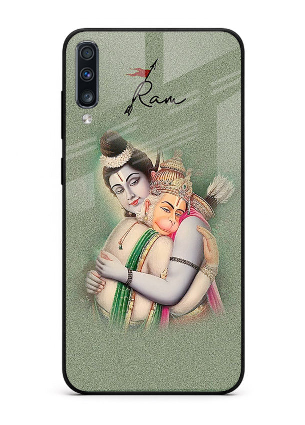 Ram Hanuman embrace artwork Samsung A70 mobile glass back cover