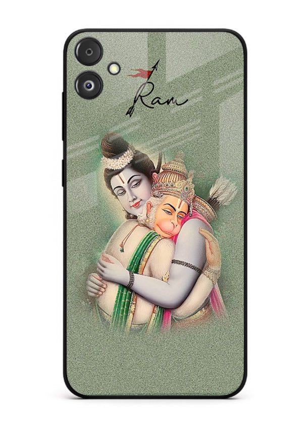 Ram Hanuman embrace artwork Samsung F05 5G mobile glass back cover