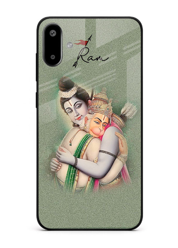 Ram Hanuman embrace artwork Samsung F06 5G mobile glass back cover