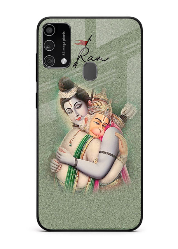 Ram Hanuman embrace artwork Samsung F41 mobile glass back cover
