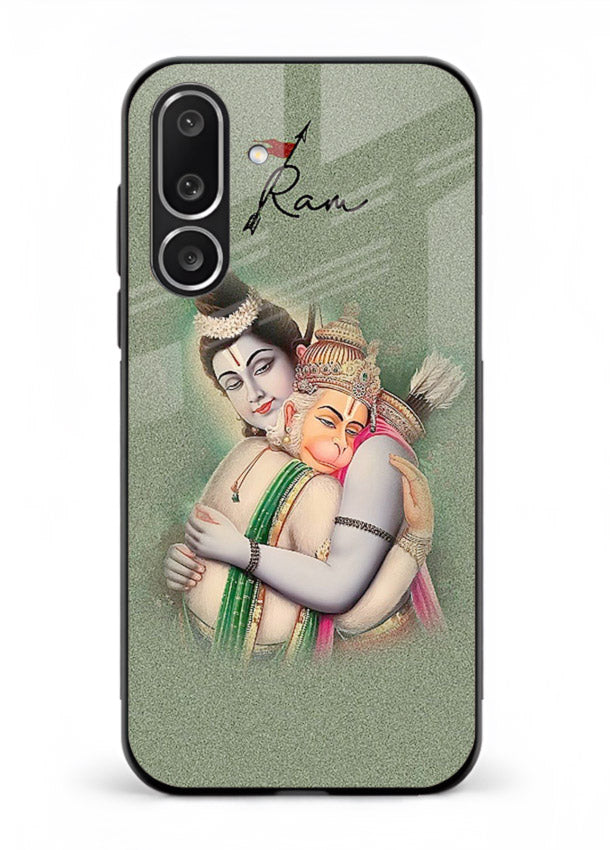 Ram Hanuman embrace artwork Samsung M36 5G mobile glass back cover