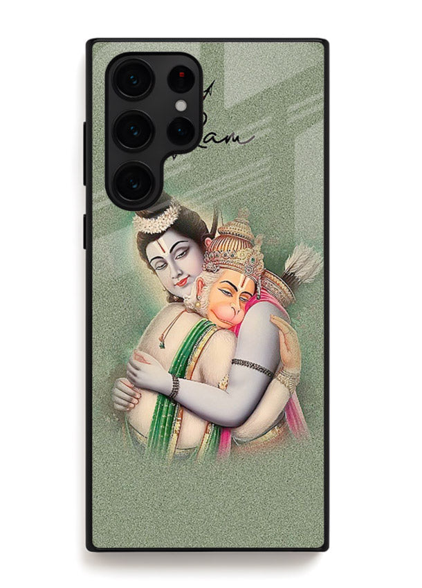 Ram Hanuman embrace artwork Samsung S25 Ultra mobile glass back cover
