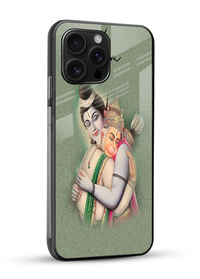 Ram Hanuman embrace artwork glossy vibrant premium mobile glass back cover - Angle Side