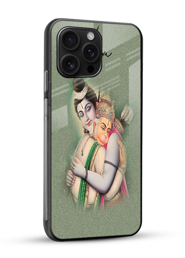 Ram Hanuman embrace artwork glossy vibrant premium mobile glass back cover - Angle Side