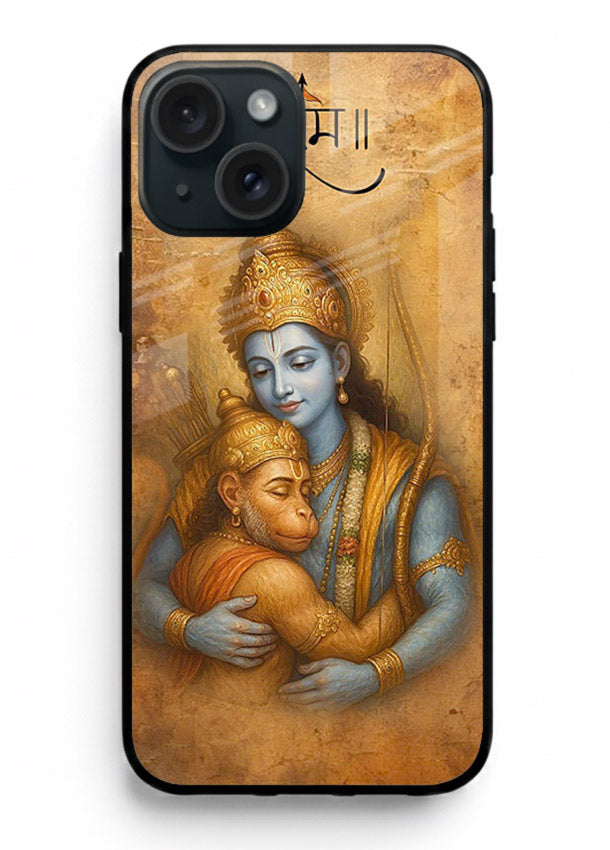 Ram holding baby Hanuman artwork iphone 14 plus glass back cover