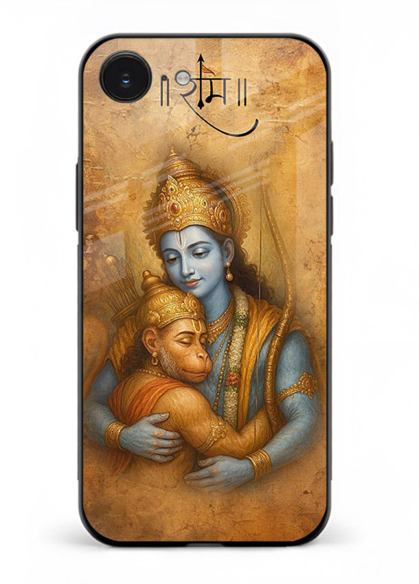 Ram holding baby Hanuman artwork iphone 16e glass back cover