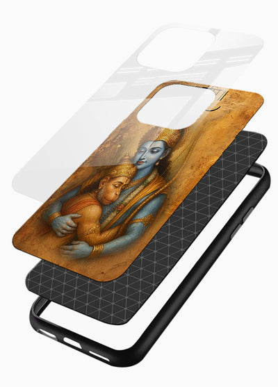 Ram holding baby Hanuman artwork glossy vibrant premium glass back cover - Angle Layers