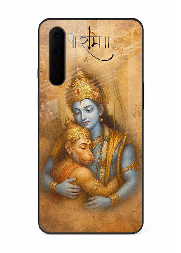Ram holding baby Hanuman artwork OnePlus Nord glass back cover