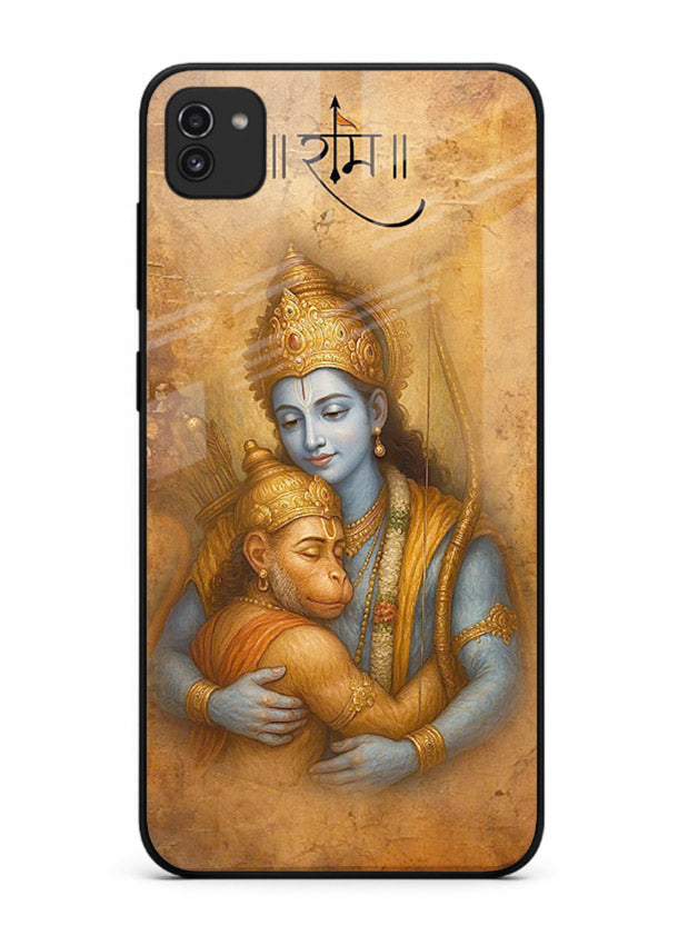 Ram holding baby Hanuman artwork Samsung A03 glass back cover