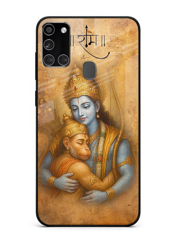 Ram holding baby Hanuman artwork Samsung A21s glass back cover