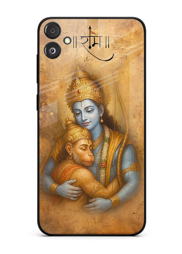 Ram holding baby Hanuman artwork Samsung F05 5G glass back cover