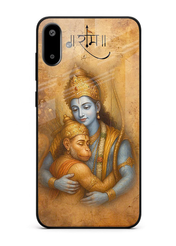 Ram holding baby Hanuman artwork Samsung F06 5G glass back cover